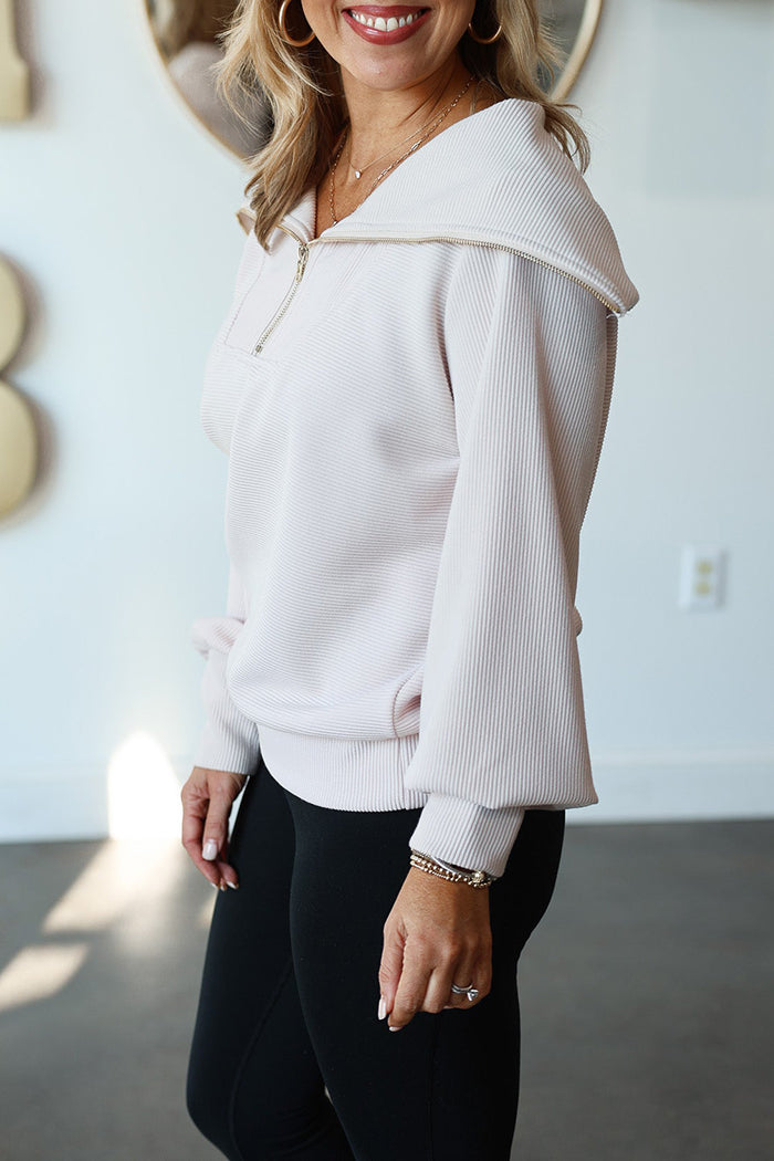 Oversized Collar Quarter Zip Top