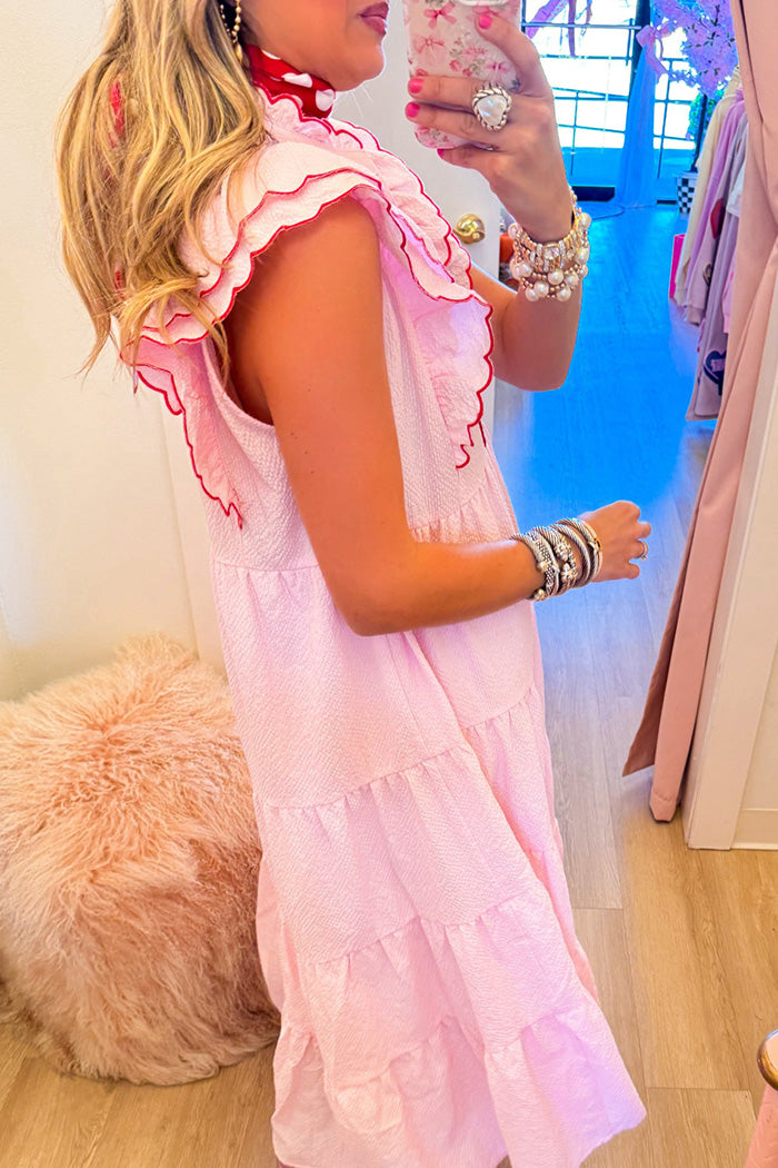 Seersucker Ruffle  Midi Dress