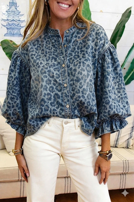 Leopard Print Puff Sleeve Top