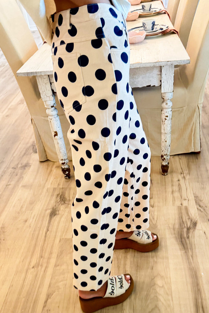 Navy Polka Dot Twill Pants
