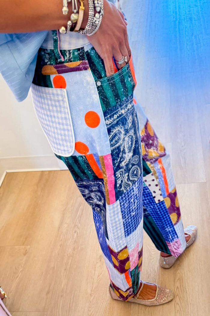 Multicolor Patchwork Barrel Cropped Jeans