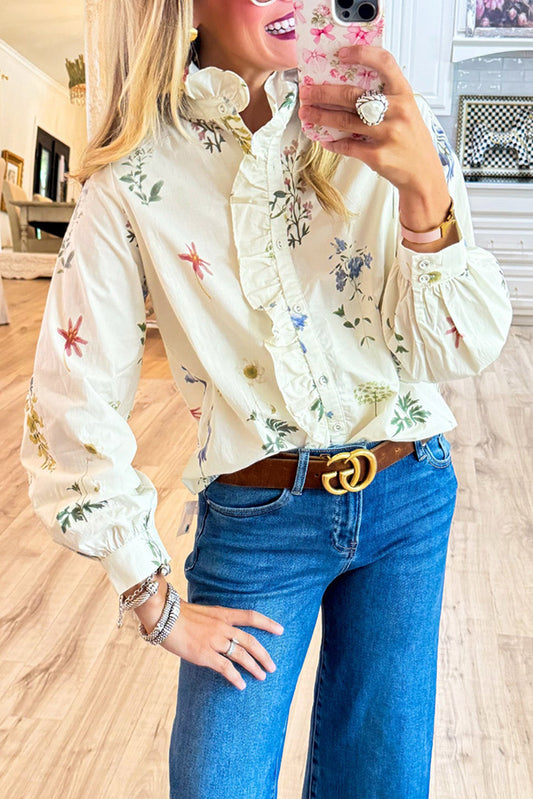 Ruffle Accent Button Up Top