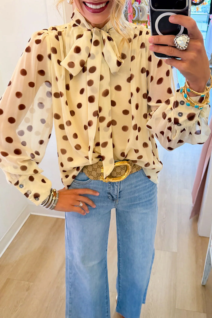 Cream Polka Dot Front Tie Top
