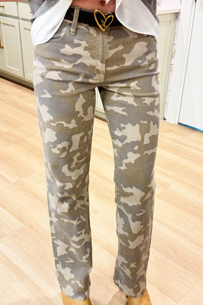 Tan Camo Straight Leg Jeans