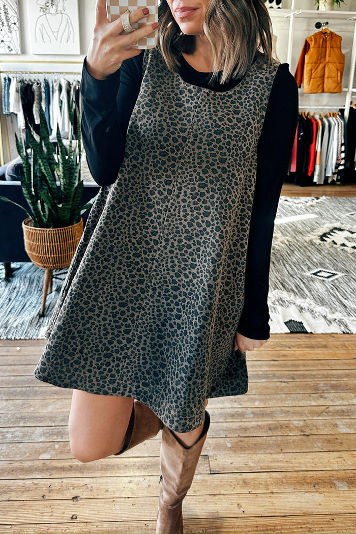 Casual Leopard Sleeveless Mini Dress
