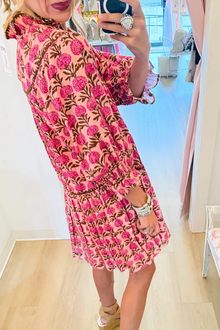 Rose Floral Ruffle Sleeve Dress