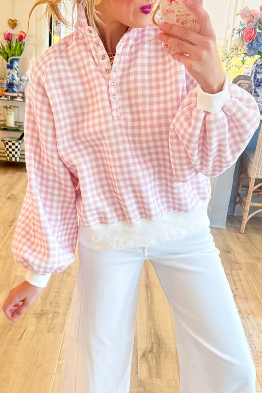 Casual Gingham Quarter Snap Top
