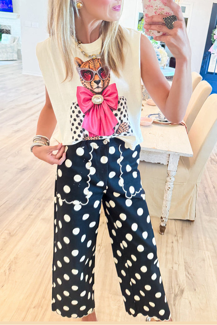 Leopard Bling Bow Sleeveless Tee