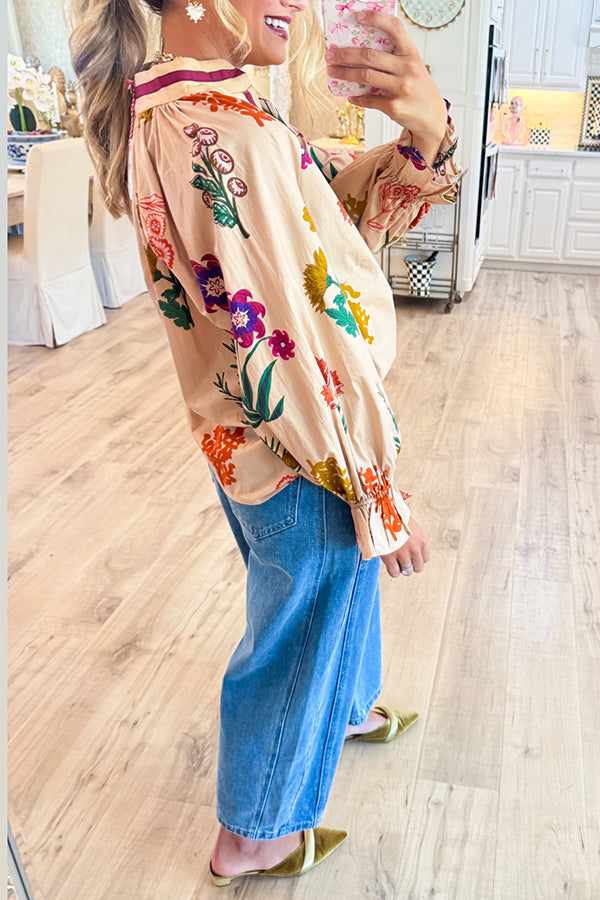 Casual Mix Floral V-Neck Top