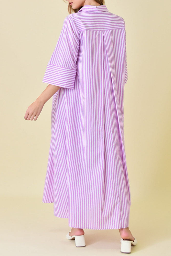 Striped Half Sleeve Button Dress