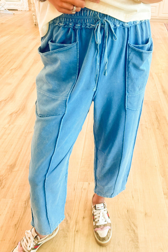 Casual Patch Pockets Barrel Pants