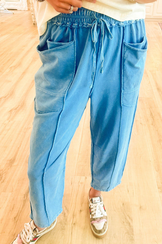 Casual Patch Pockets Barrel Pants