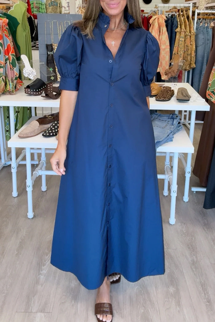 Ruffle Neck Maxi Shirt Dress