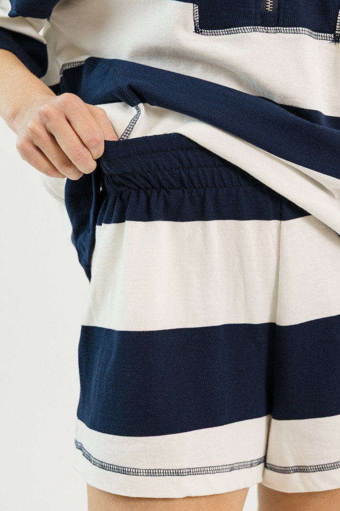 Quarter Zip Stripe Shorts Set