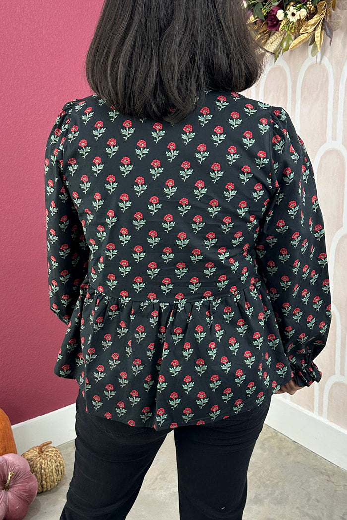 Rose-Print Peplum Top