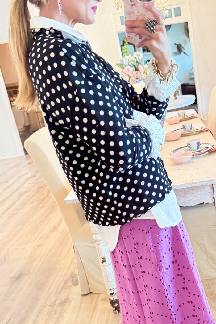 Black And Cream Long Sleeve Polka Dot Cardi