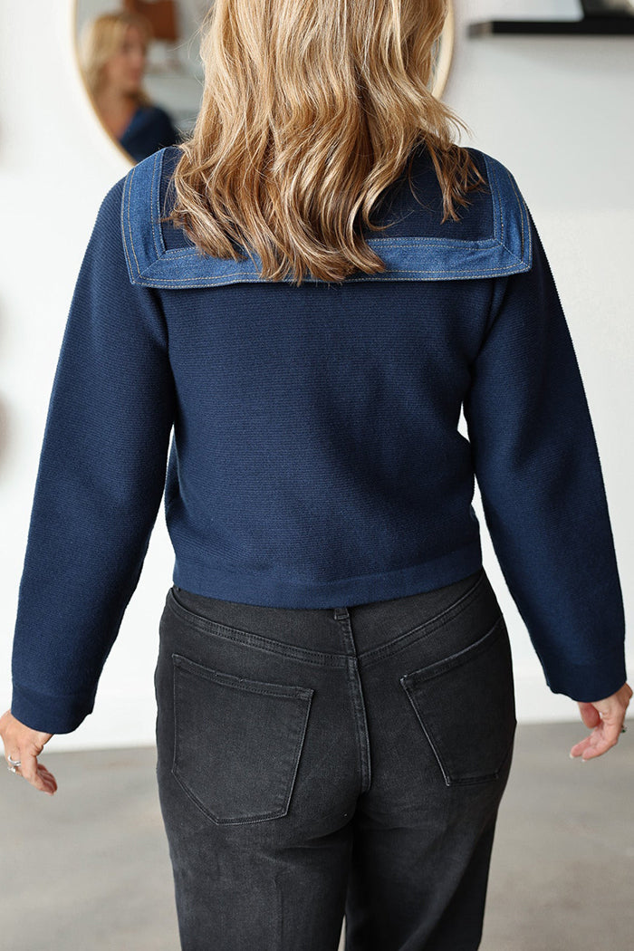 Button Front Pocket Sailor Collar Jacket
