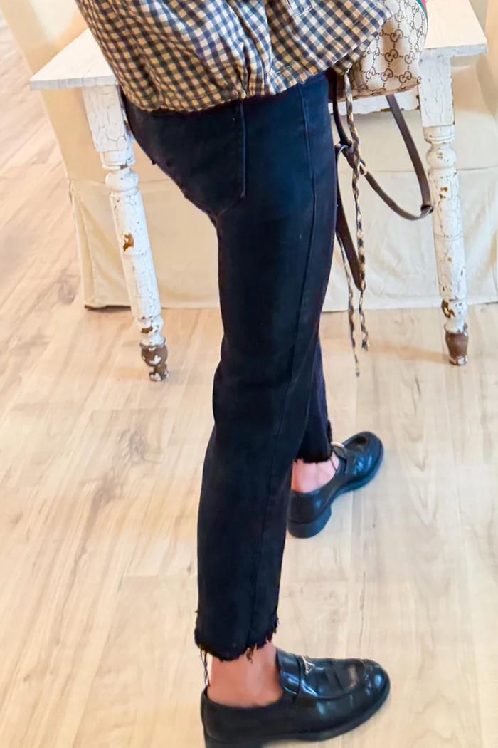 Black Cropped Frayed Hem Flare Jeans