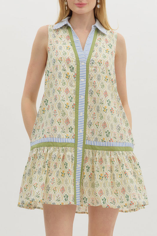Striped Trip Floral Pocket Dress