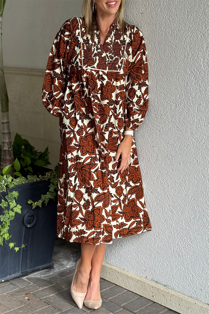 Petals Smocked Pocket Midi Dress