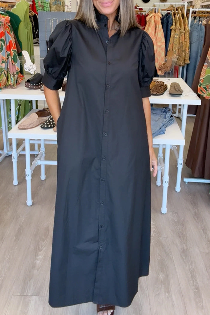 Ruffle Neck Maxi Shirt Dress