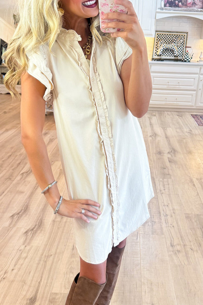 Washed Button Down Pockets Dress