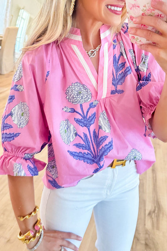 Mix Floral Contrast Binding Top