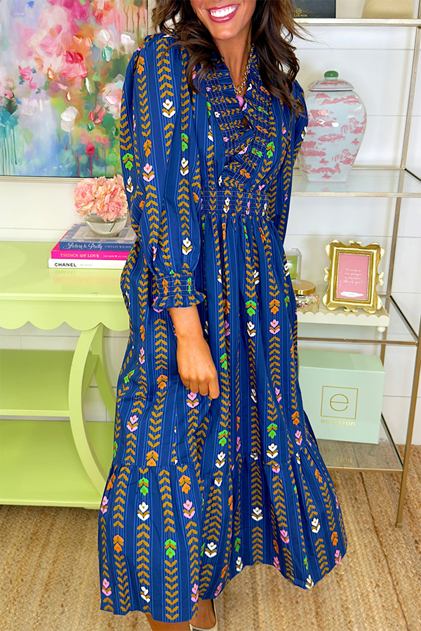 Pleated Collar Floral Dress