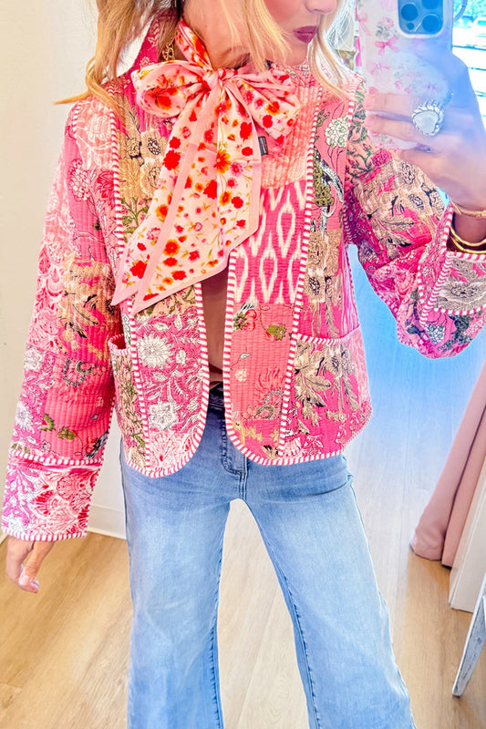 Pink Floral Quilted Pocket Jacket