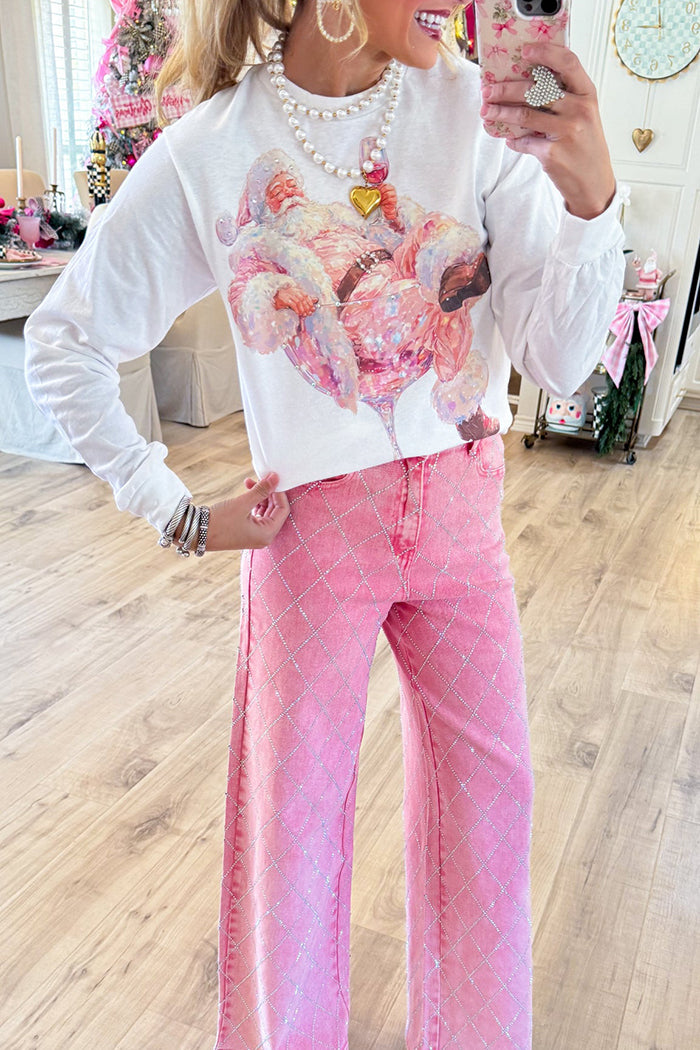 Casual Rhinestone Wide Leg Jeans