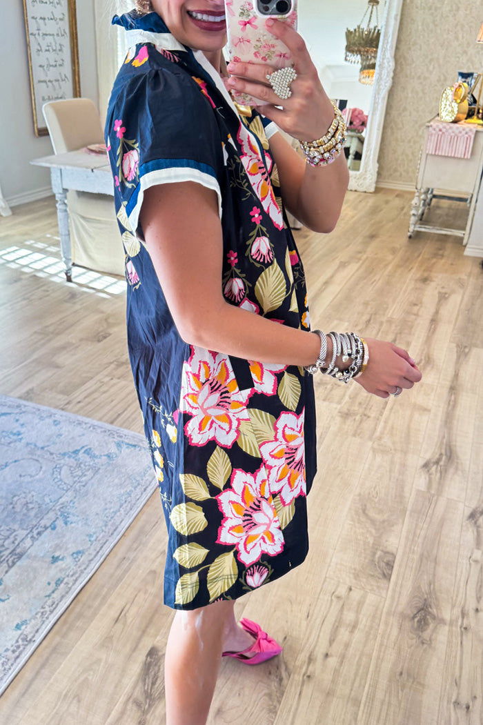 Black Mix Floral Print Pocket Dress