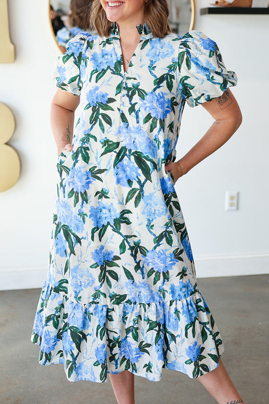 Floral Button Front Pocket Dress