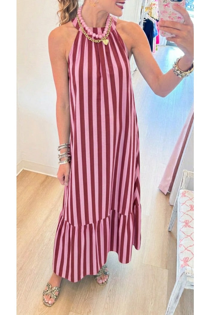 Casual Striped Halter Dress