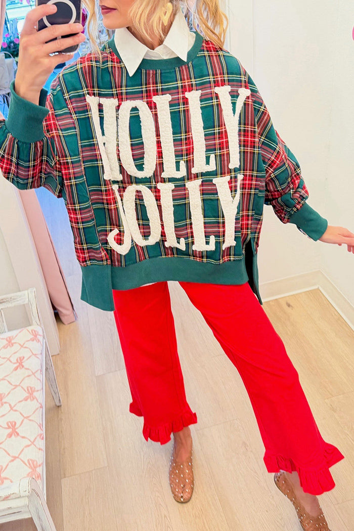 Green Plaid Letter Patch Sweatshirt