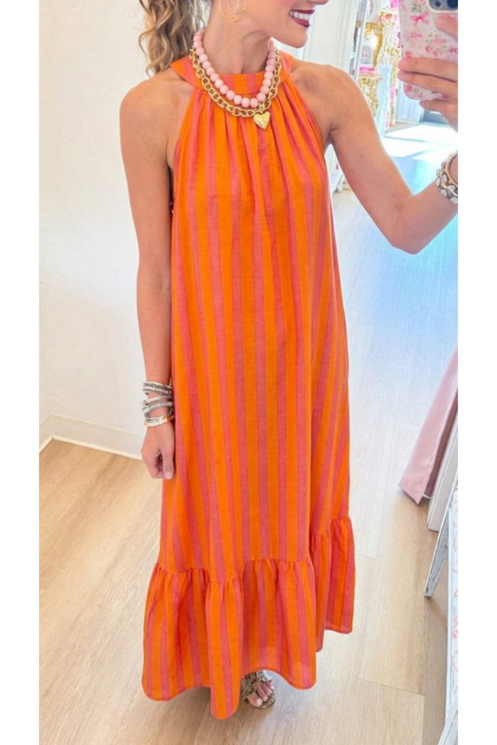 Casual Striped Halter Dress