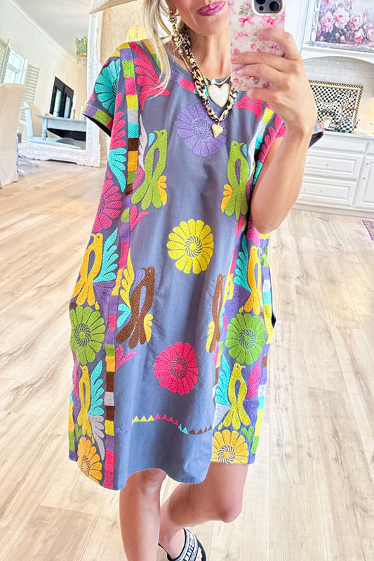 Colorful Floral Embroidered Dress
