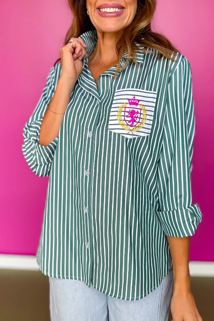 Collete Poplin Stripe Embroidery Top