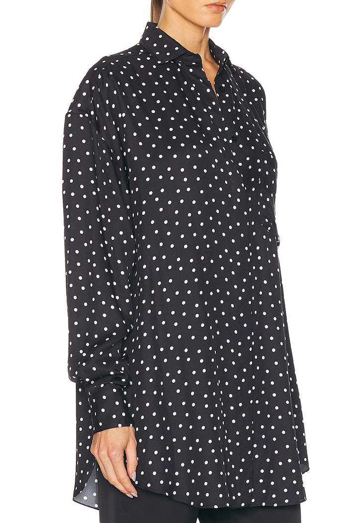 Polka Dot Puff Sleeve Button-Up Top