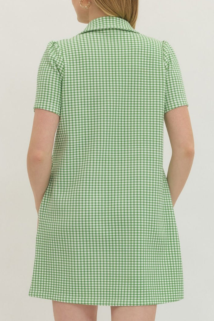 Short Sleeve Gingham Zip Dress
