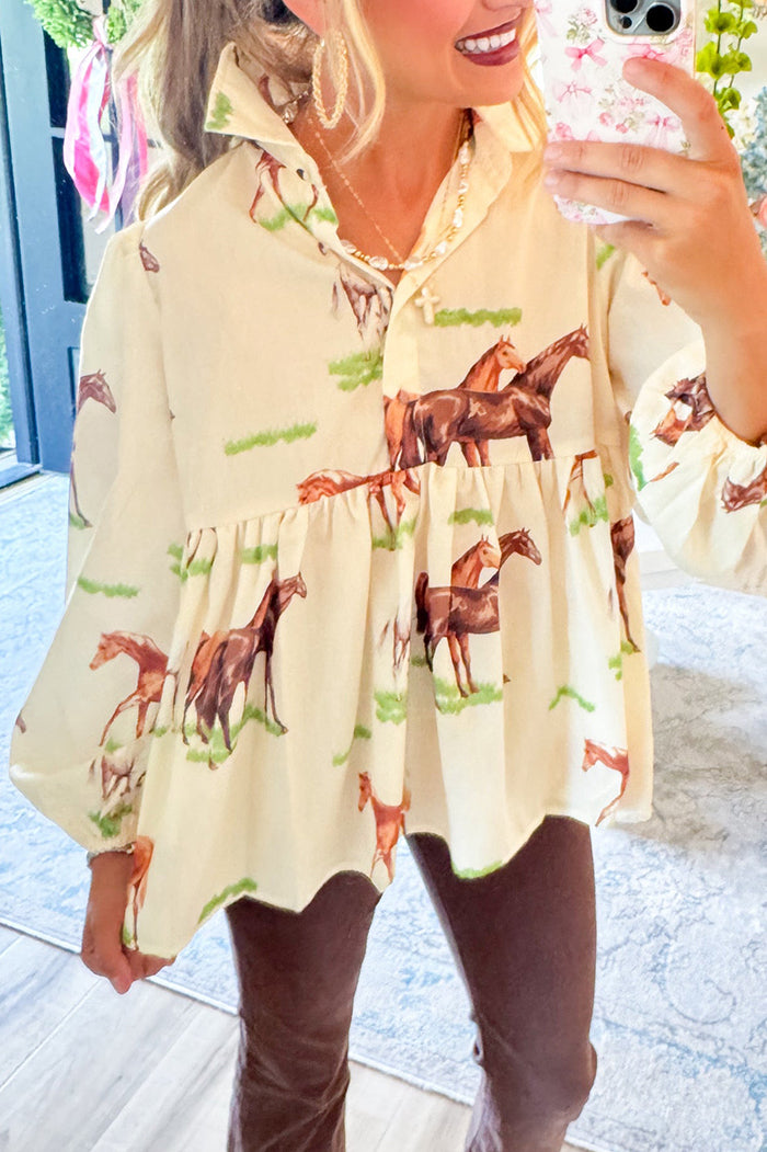 Casual Beige Horse Blouse