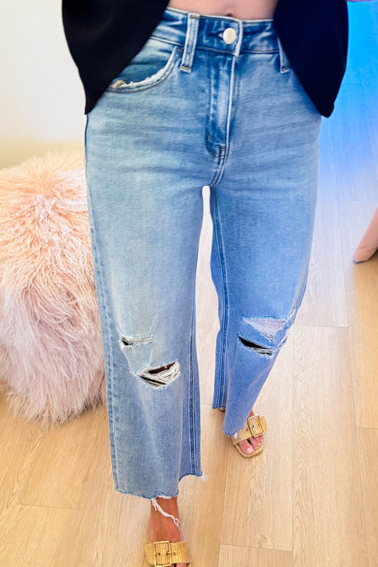 Distressed High Rise Wide Leg Jeans