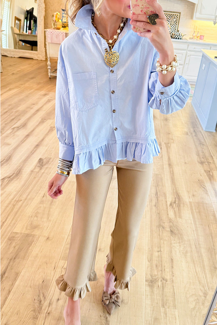 Ruffle Hem Button Down Top