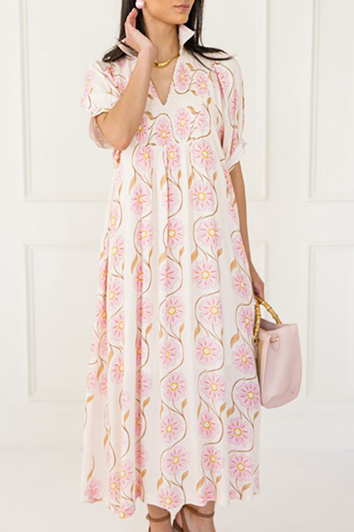 Floral Vine Smocked Pocket Maxi Dress