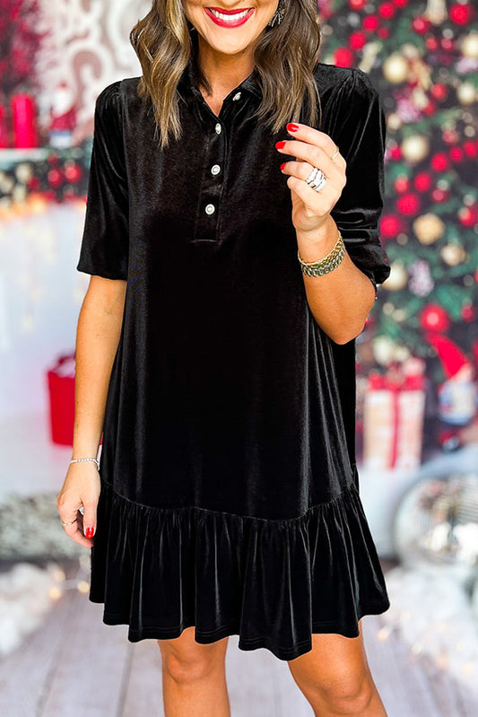 Velvet Ruffled Hem Dress