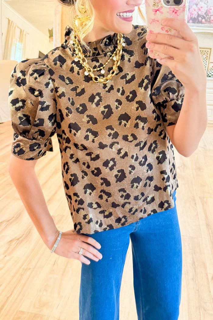 Leopard Short Puff Sleeve Top