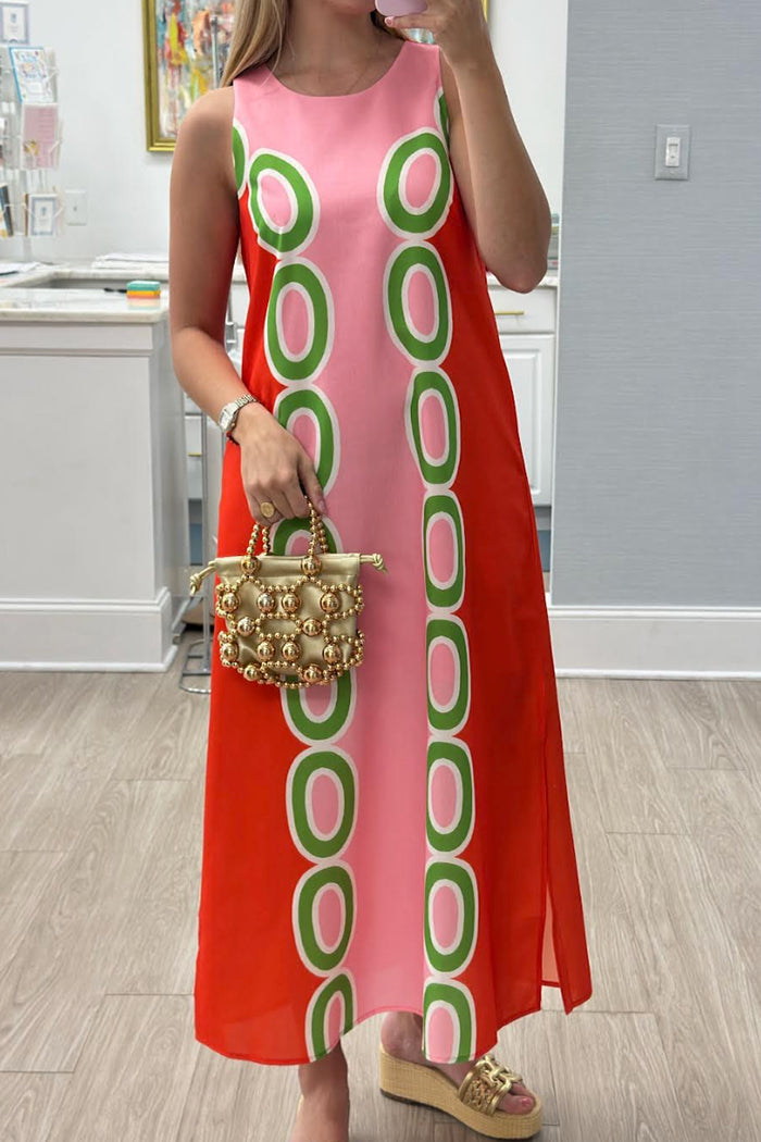 Sleeveless Side Slit Color Block Dress