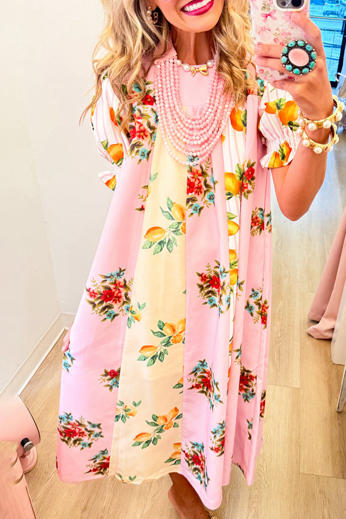 Pink Multi Mixed Pattern Pocket Maxi Dress