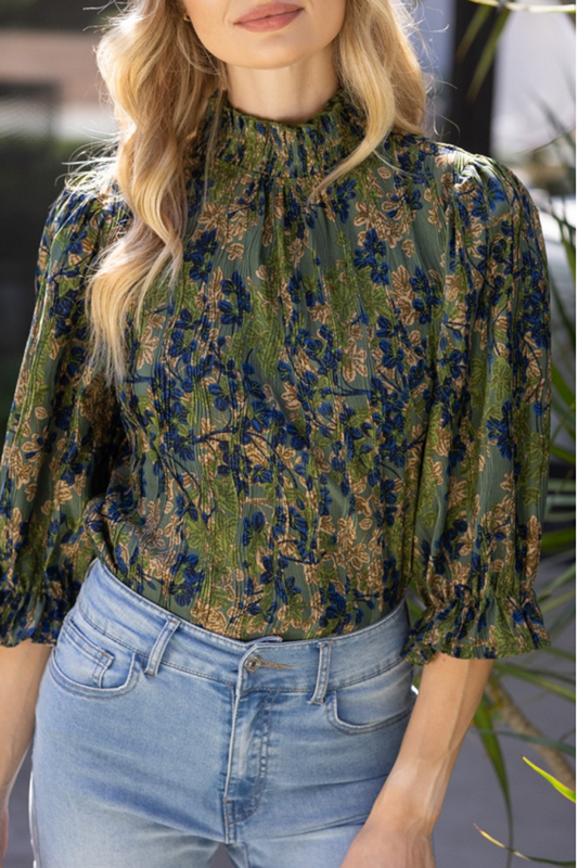 Turtleneck Floral Print Top