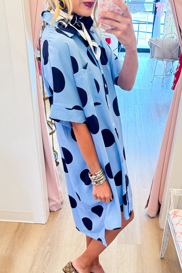 Casual Polka Dot Shirt Dress