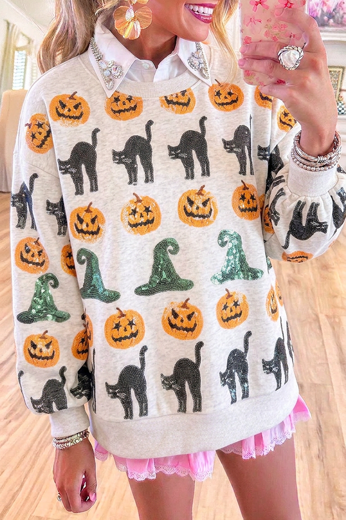 Sequin Motif Long Sleeve Crew Neck Sweatshirt